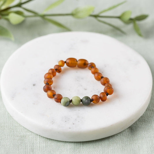 Green Jade + Raw Cognac Amber Bracelet