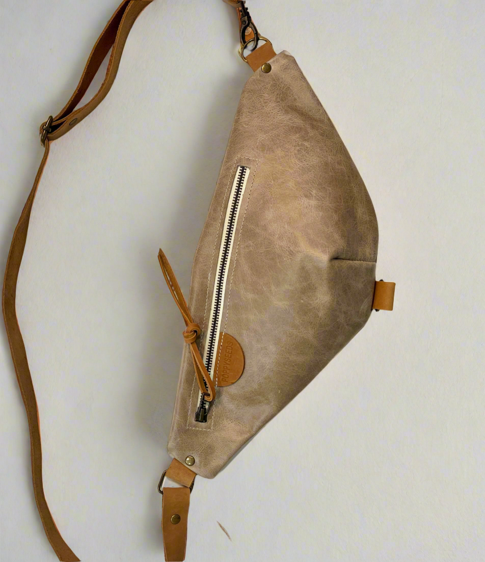 Grey Leather Mini Bum Crossbody Bag