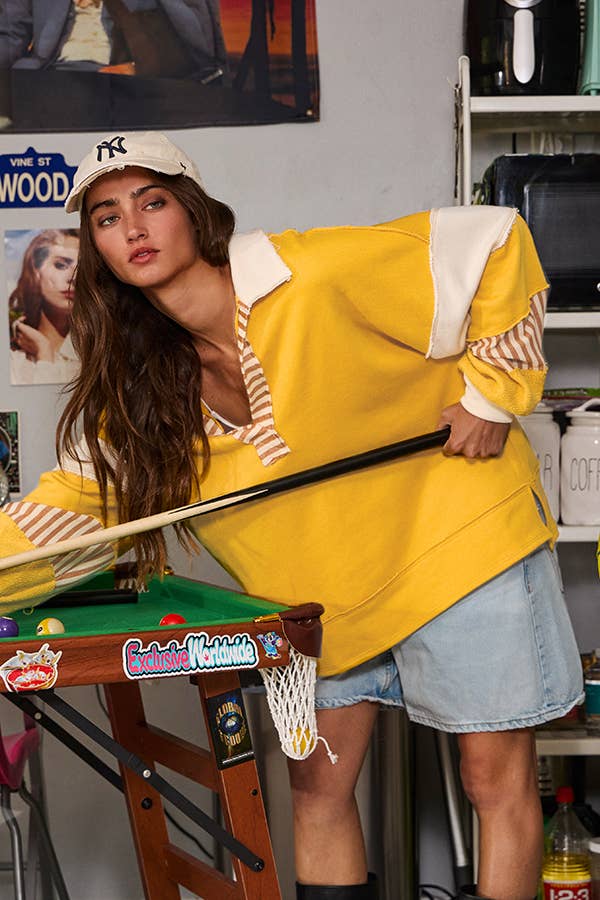 Clean Prep Pullover - Knit Color-block Collared Loose Fit Top