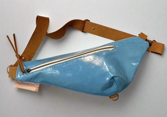 Sky Blue Leather Crossbody - Small