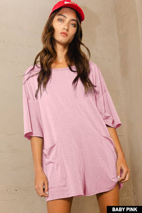 R5388 Crew Neckline V-back Oversized Solid Romper