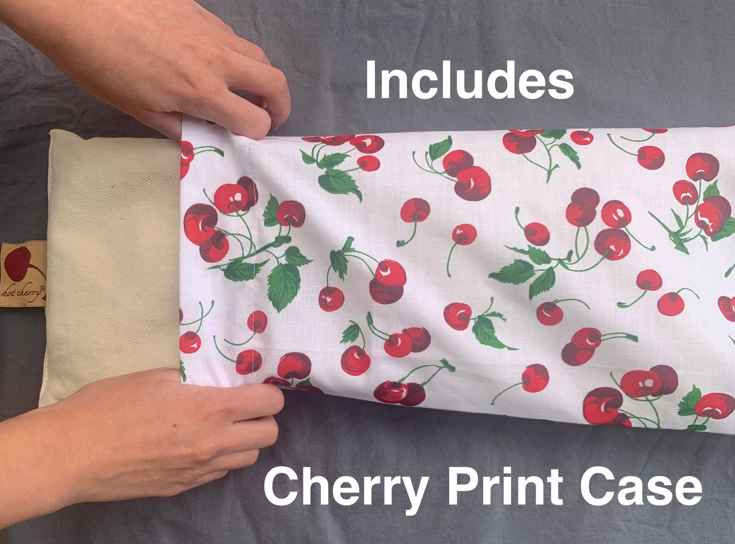Cervical Neck Pillow - Unbleached Denim, Cherry Print Case