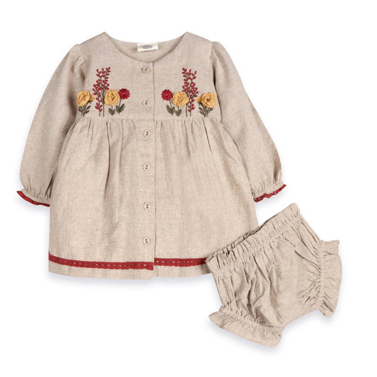 Ravello Embroidered Baby Dress & Bloomer (Linen Blend)