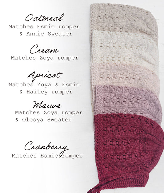 Knitted baby hat bonnet girls cotton Knit hat Jamie