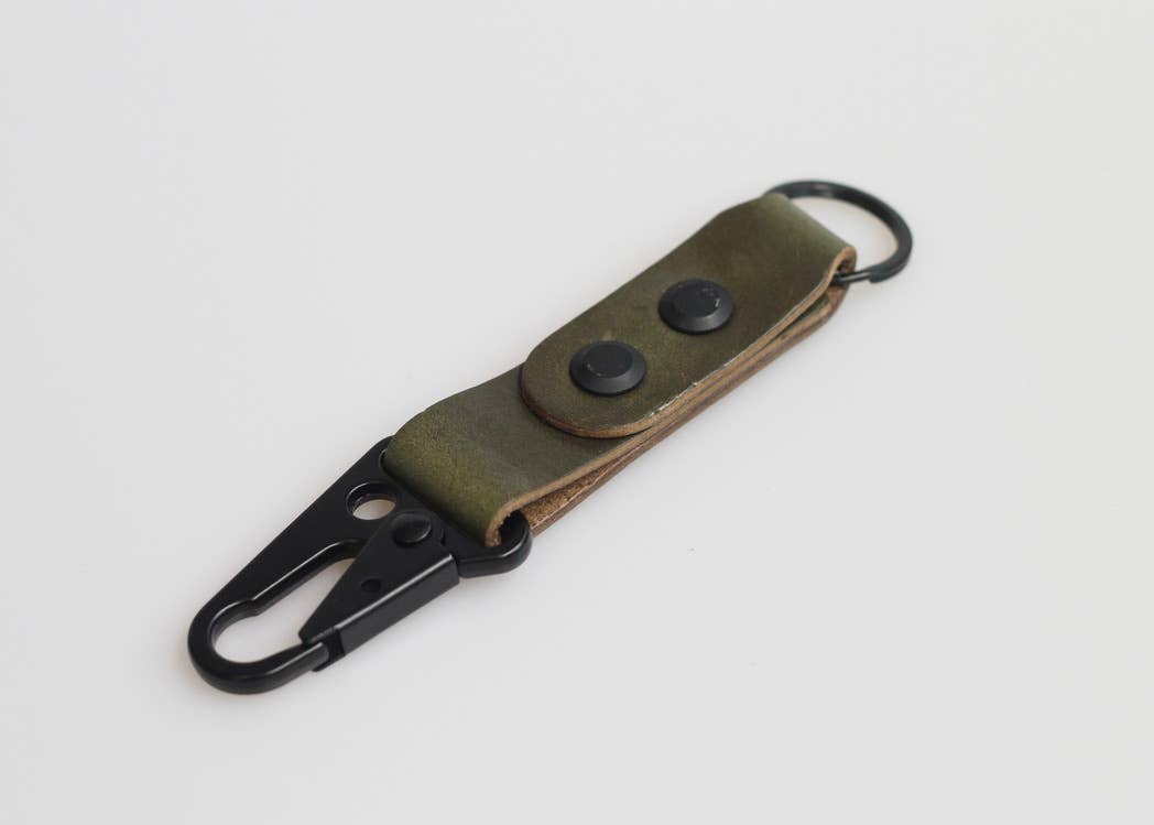 Leather Keychain: Matte Black + Brown