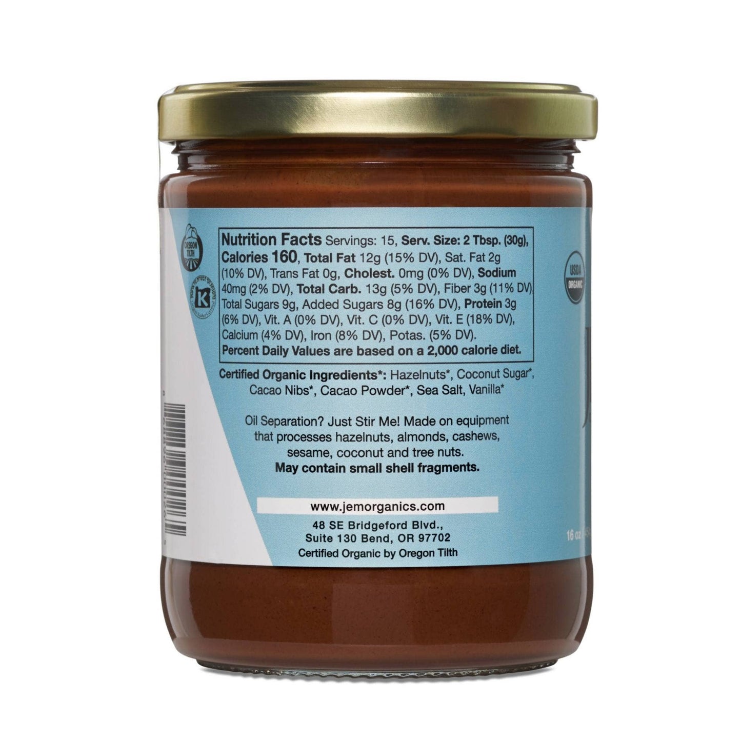 16oz JEM Organics Chocolate Hazelnut Butter