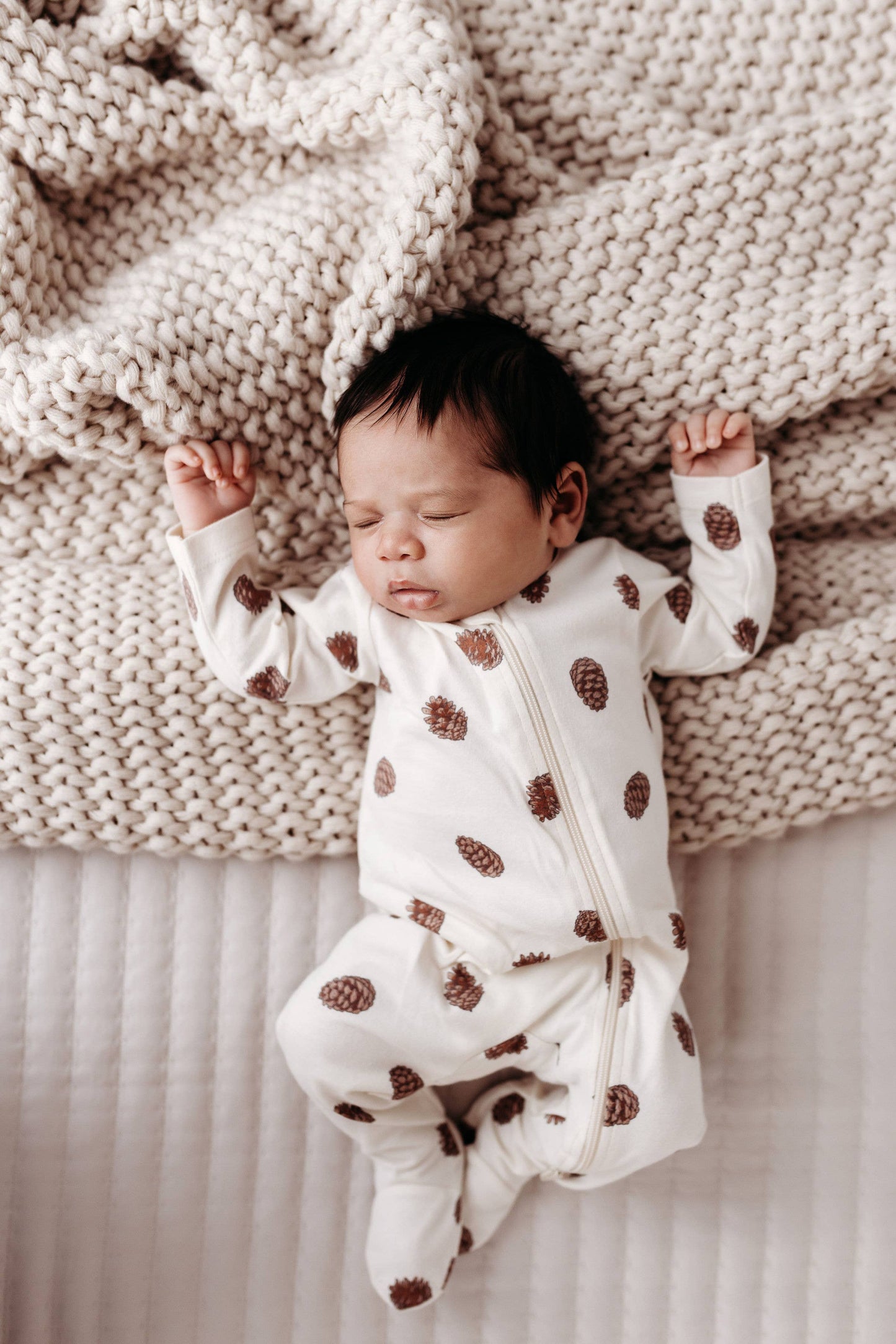 PNW Baby Footed Zip Romper- Pinecones
