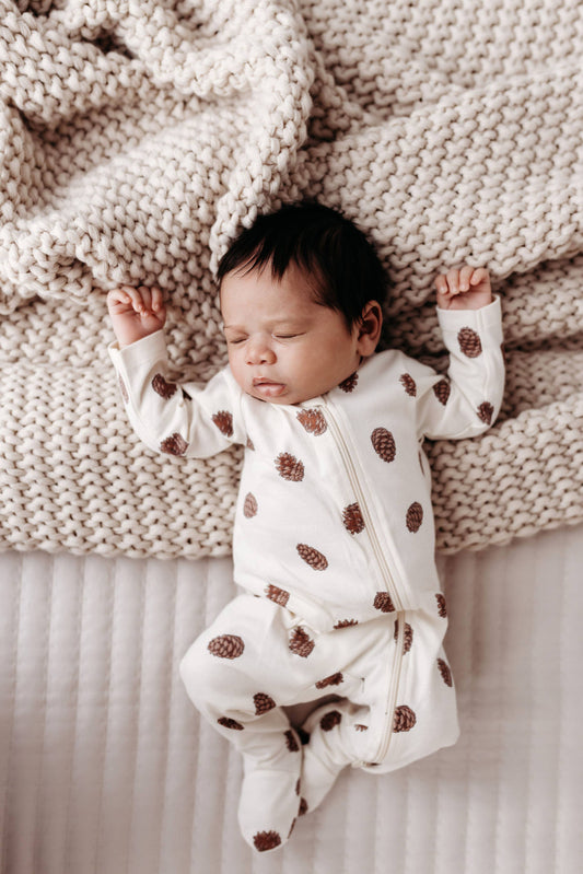 PNW Baby Footed Zip Romper- Pinecones