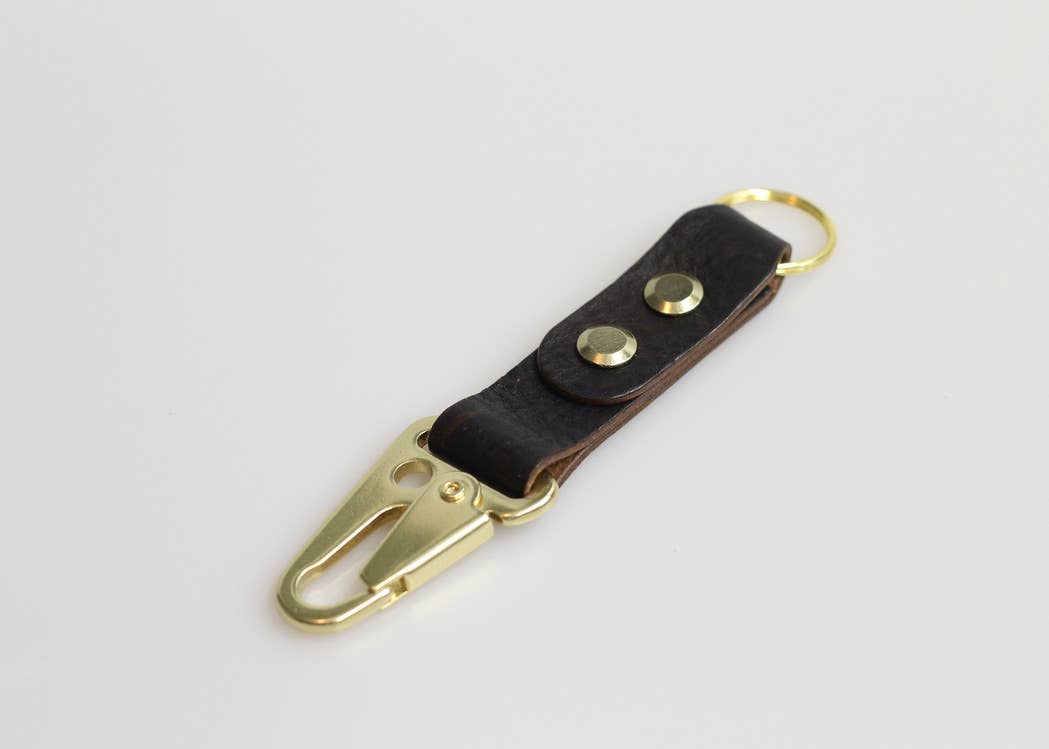 Leather Keychain: Matte Black + Brown