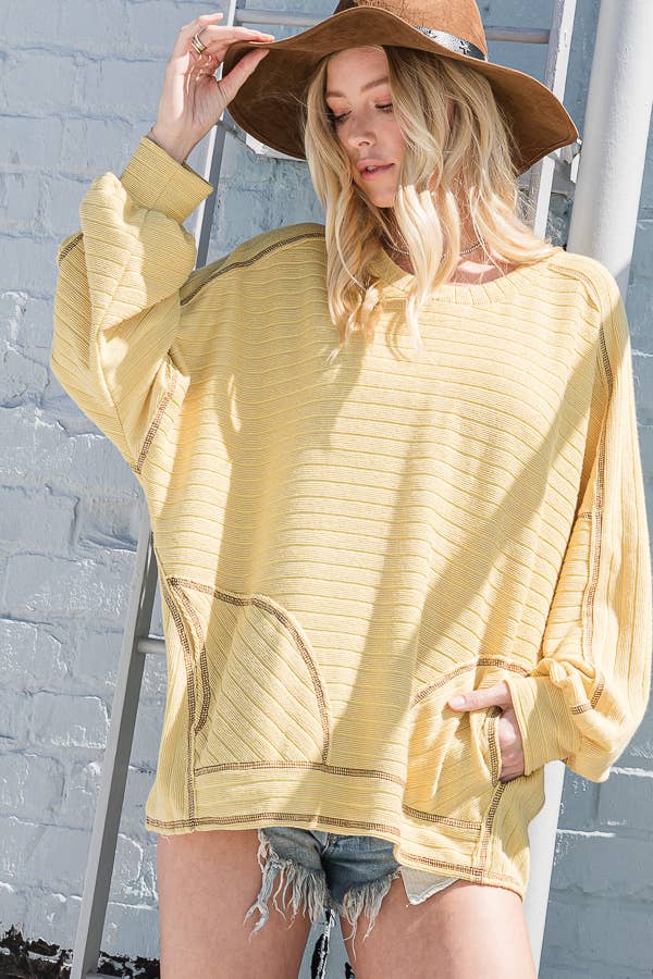 Textured  Bold Stripe Boxy Top: BROWN