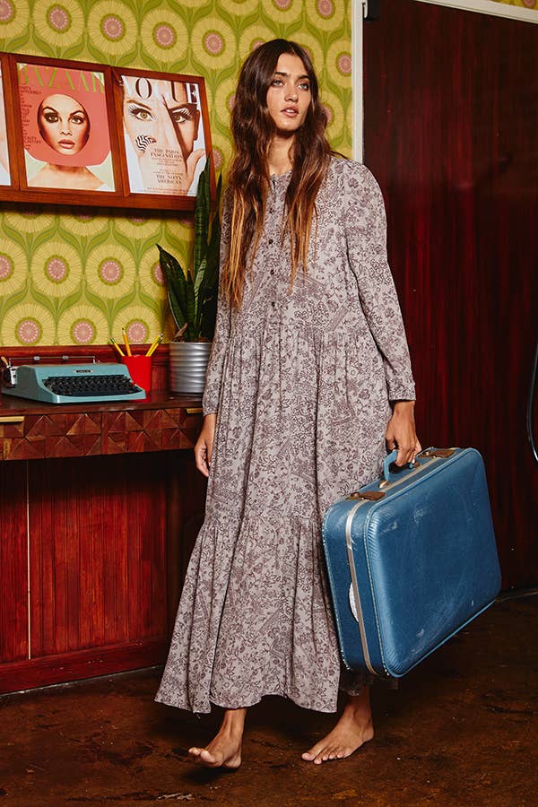 Floral Print Tiered Midi Dress