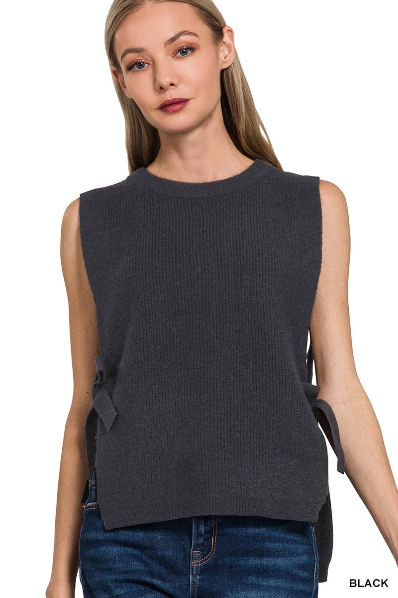 Side Tie Sweater Vest Black or Beige
