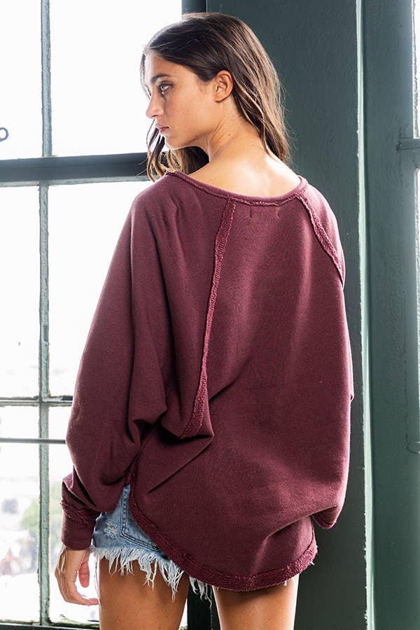 French Terry Round Hem Detailed Loose Fit Top TAUPE