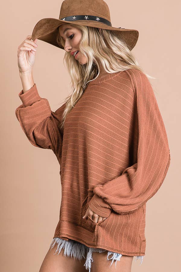 Textured  Bold Stripe Boxy Top: BROWN