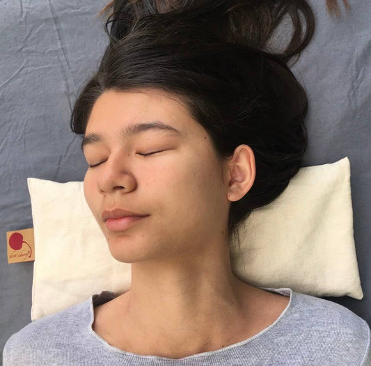 Cervical Neck Pillow - Unbleached Denim, Cherry Print Case