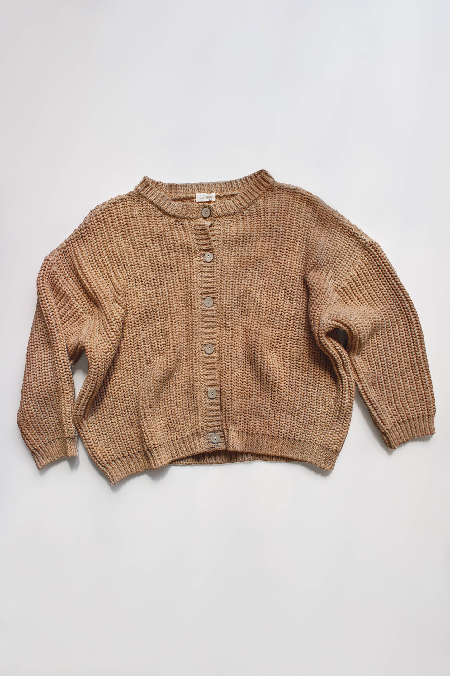 Organic Cotton Chunky Cardigan Sweater: Caramel