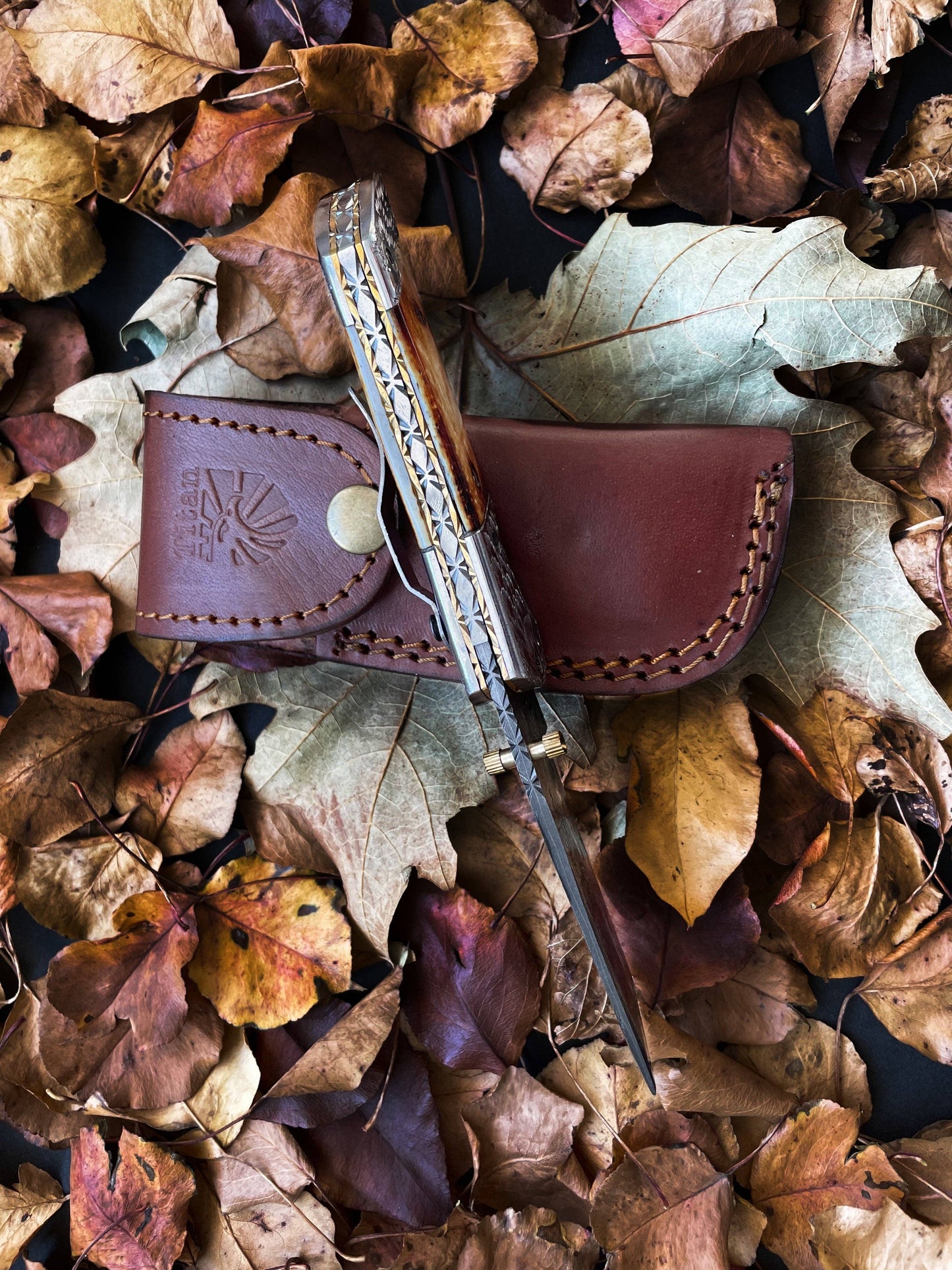Titan American Eagle - Raindrop Damascus Burnt Bone Pocket U