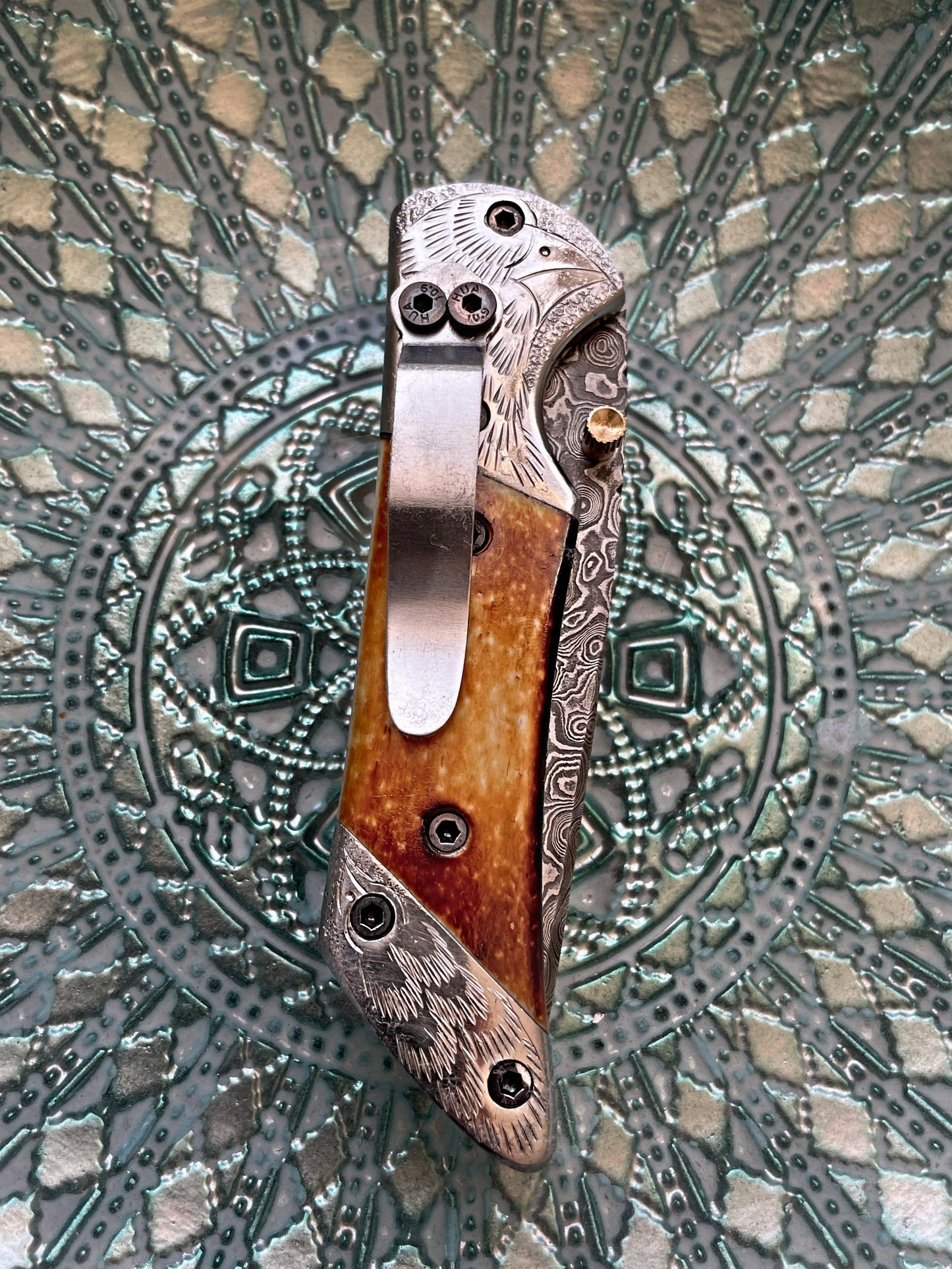 Titan American Eagle - Raindrop Damascus Burnt Bone Pocket U