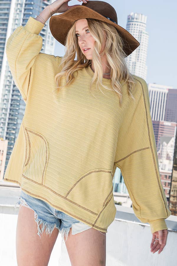 Textured  Bold Stripe Boxy Top: BROWN