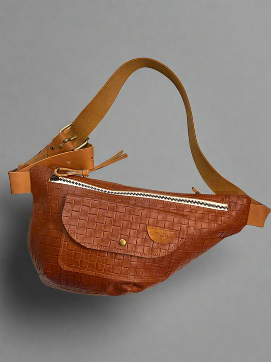 Brown Hatch Leather Crossbody - Pockets