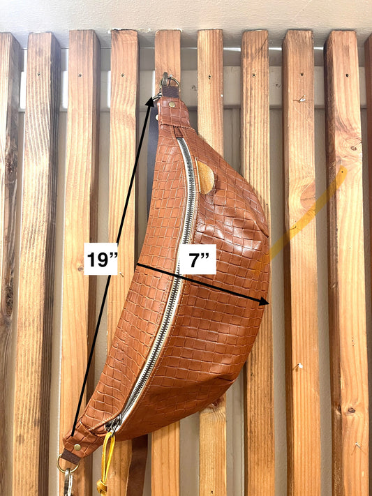 Brown Hatch Leather Crossbody - Handmade