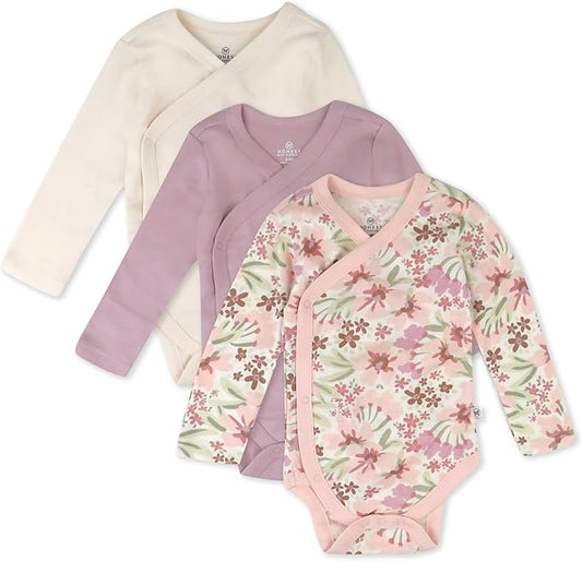 HonestBaby Baby Long Sleeve Side-Snap Organic Cotton Kimono Bodysuits 3-6 month