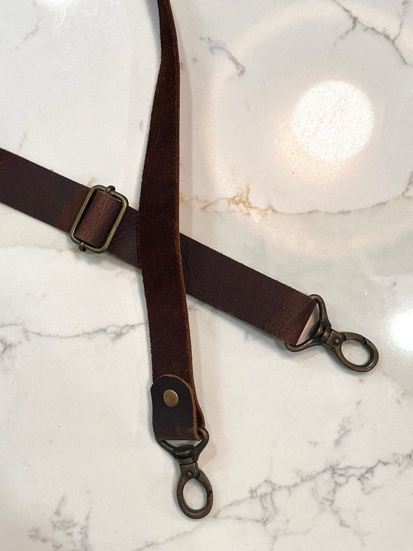 Brown Hatch Leather Crossbody - Handmade