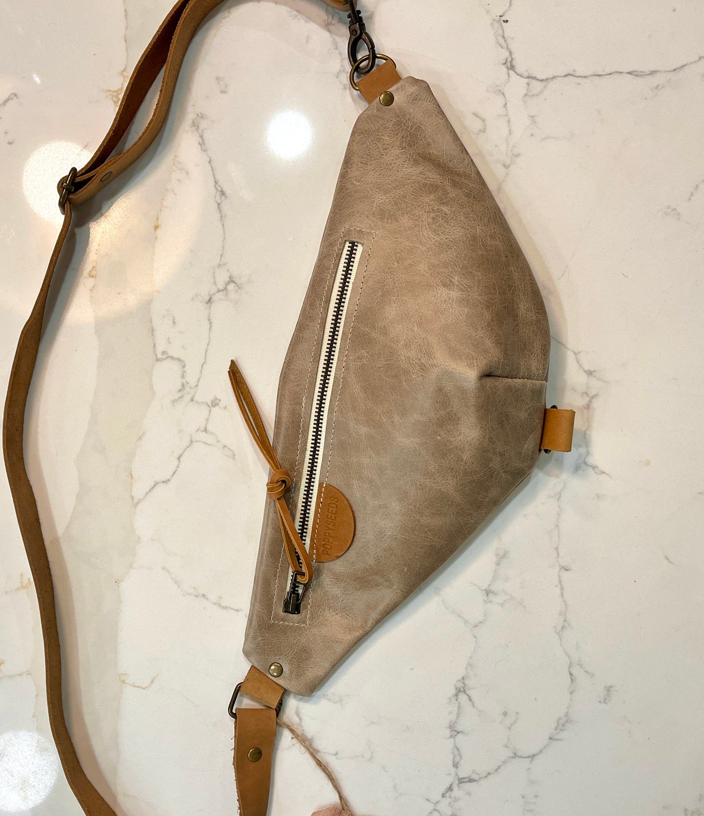 Grey Leather Mini Bum Crossbody Bag