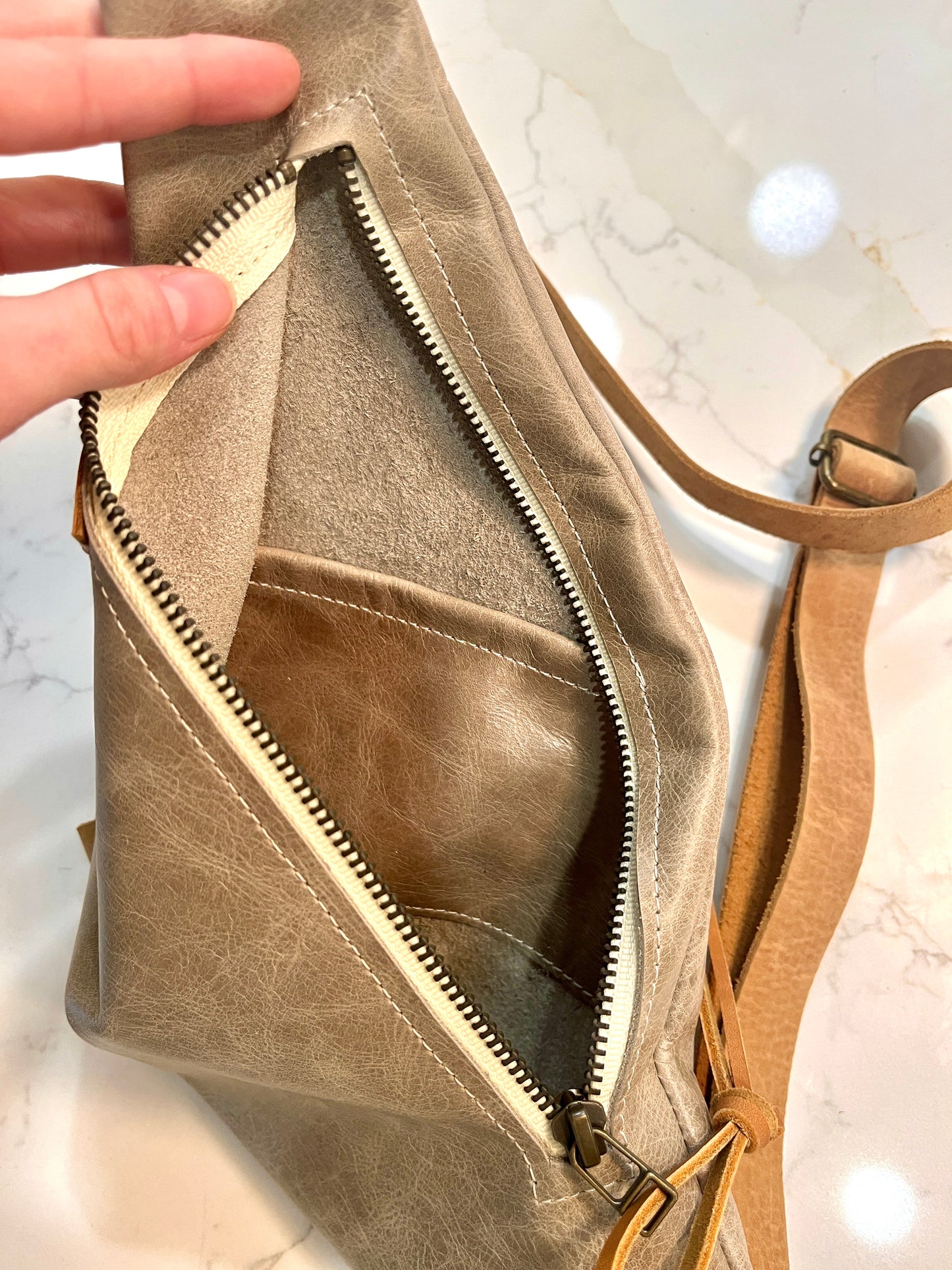Grey Leather Mini Bum Crossbody Bag