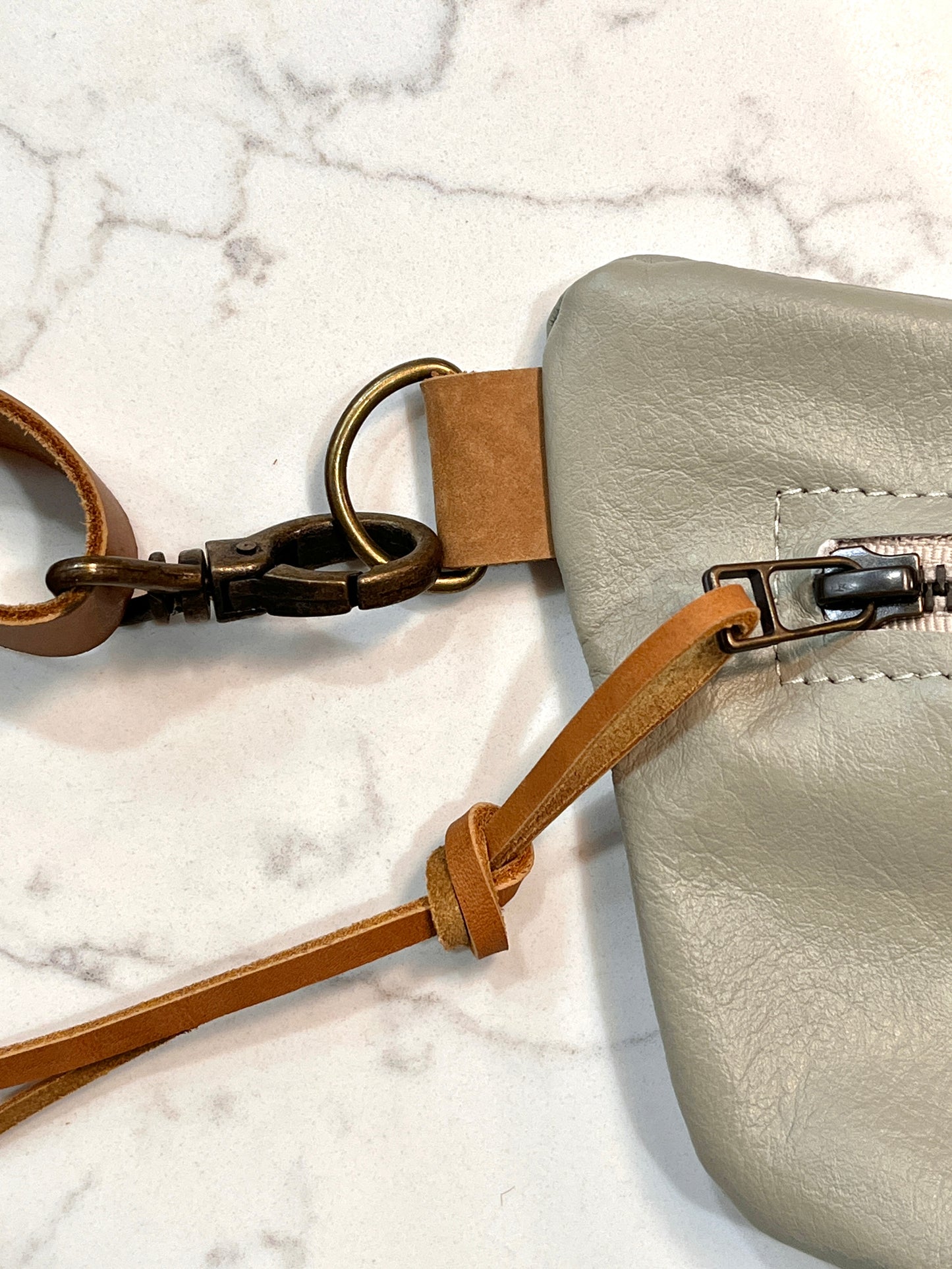Small Leather Banana Purse - Sage Blue