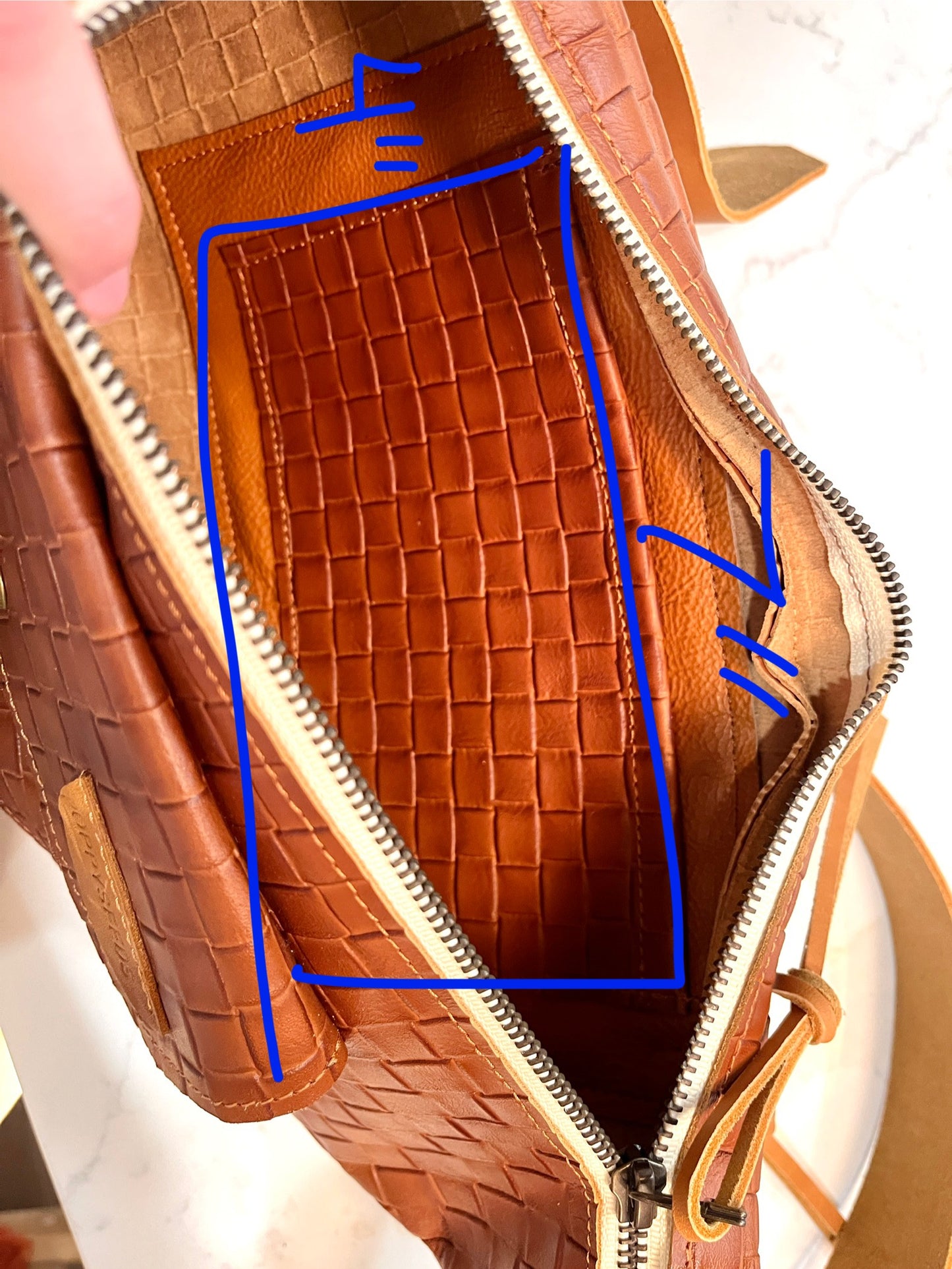 Brown Hatch Leather Crossbody - Pockets