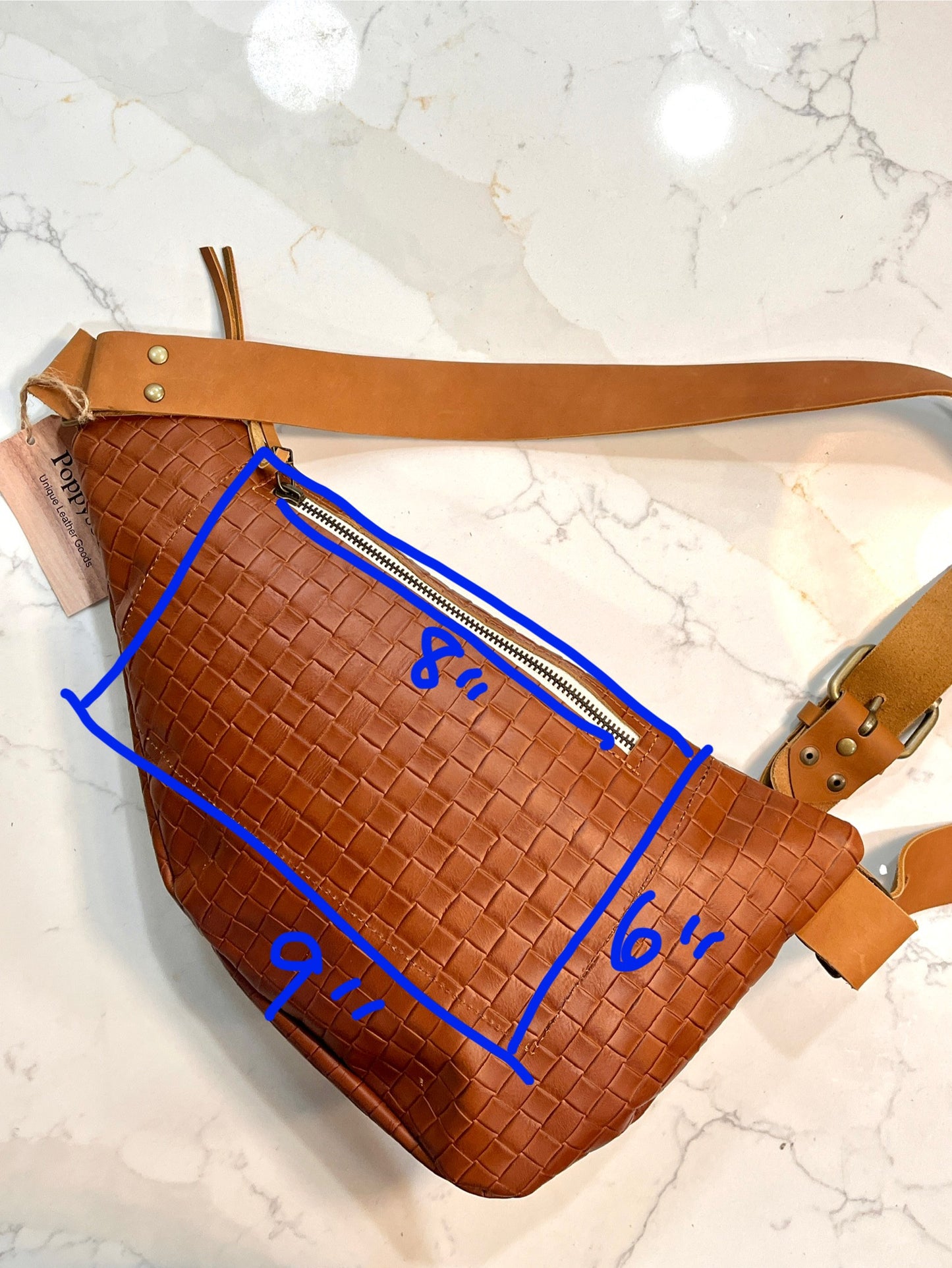 Brown Hatch Leather Crossbody - Pockets