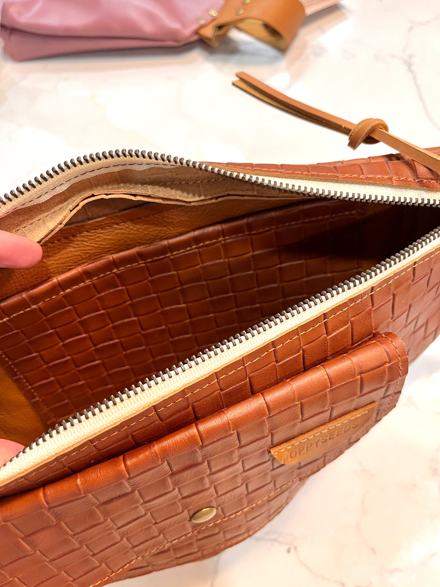 Brown Hatch Leather Crossbody - Pockets