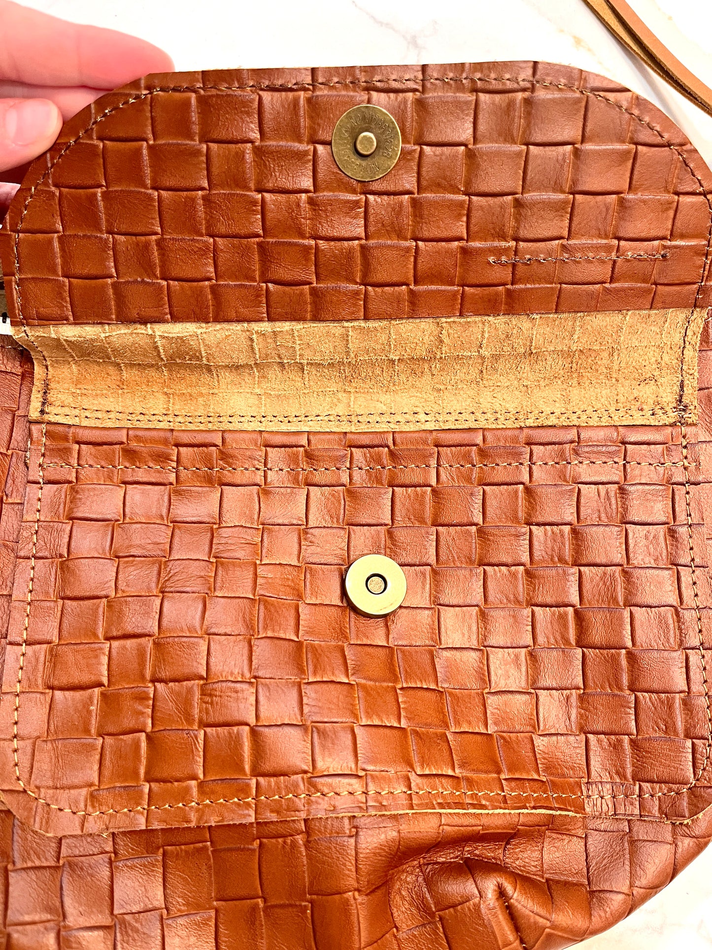 Brown Hatch Leather Crossbody - Pockets