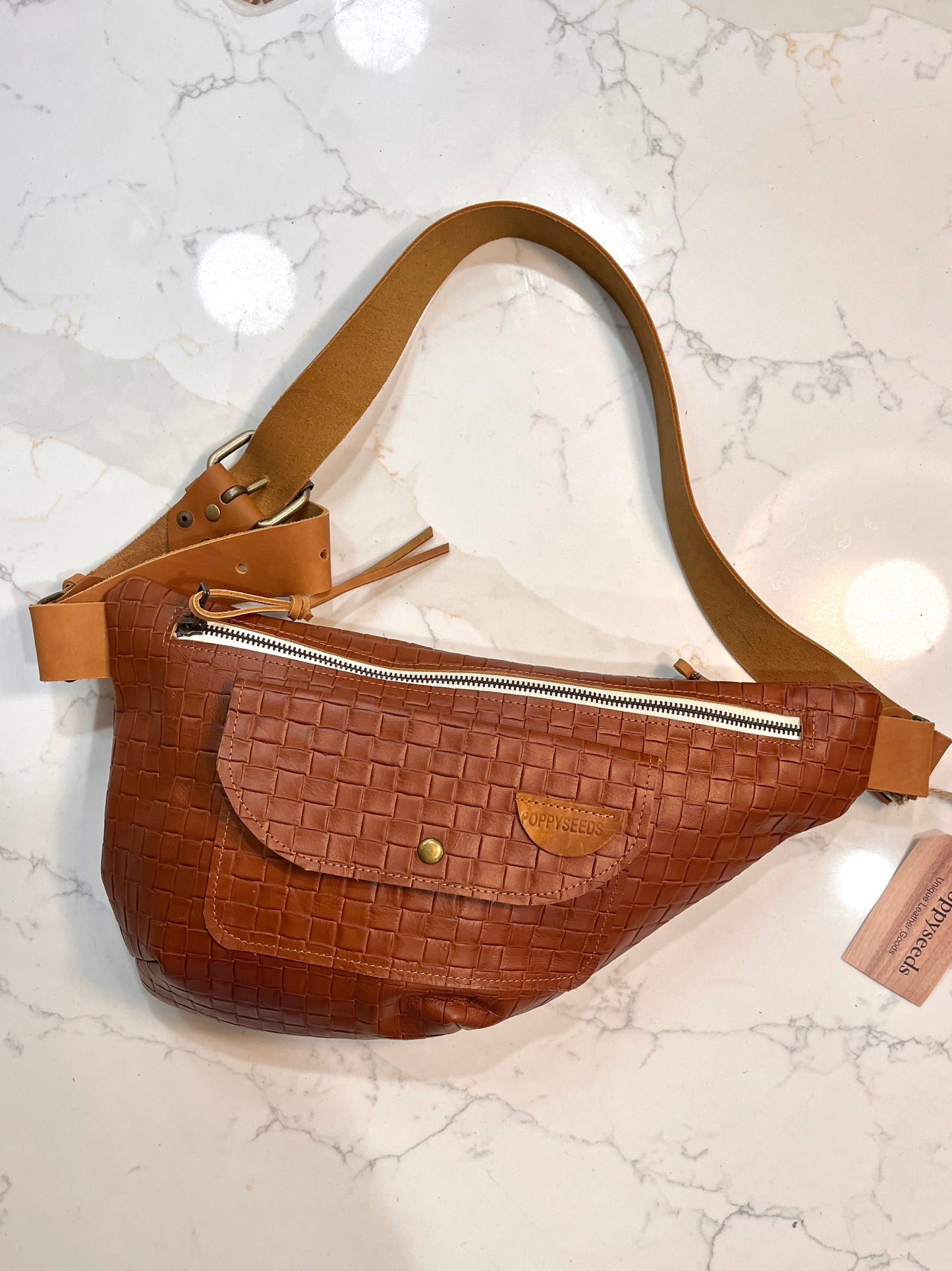 Brown Hatch Leather Crossbody - Pockets