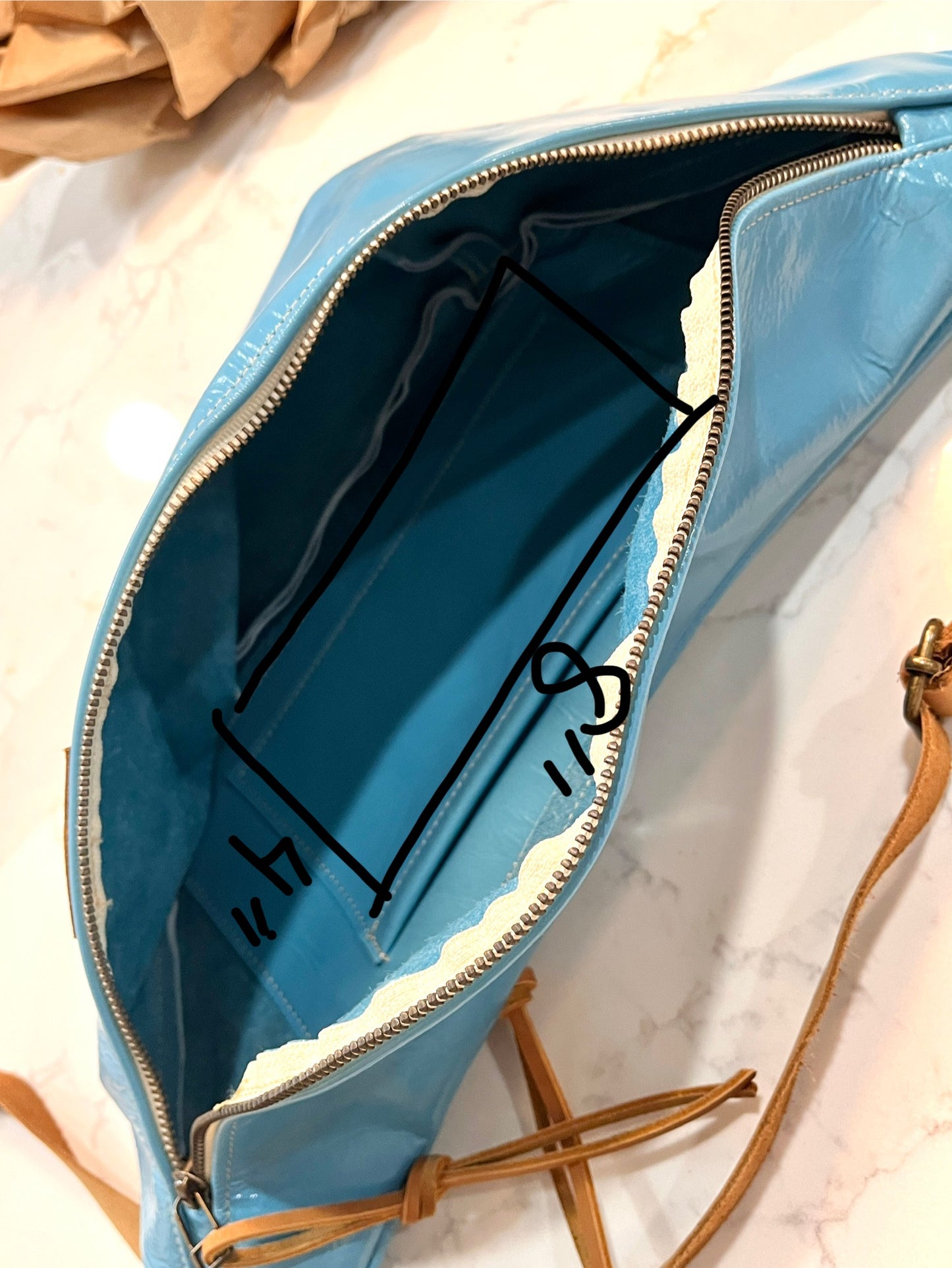 Sky Blue Leather Crossbody - Large