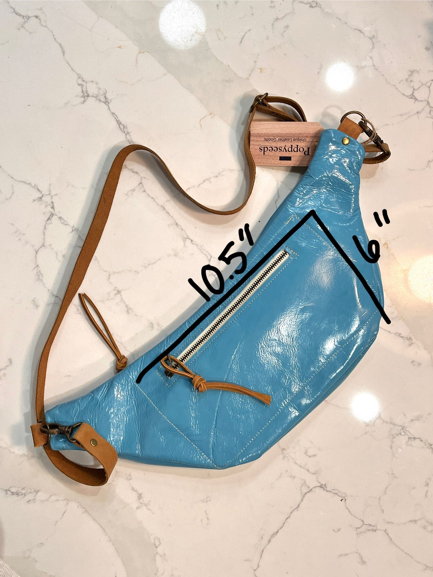 Sky Blue Leather Crossbody - Large
