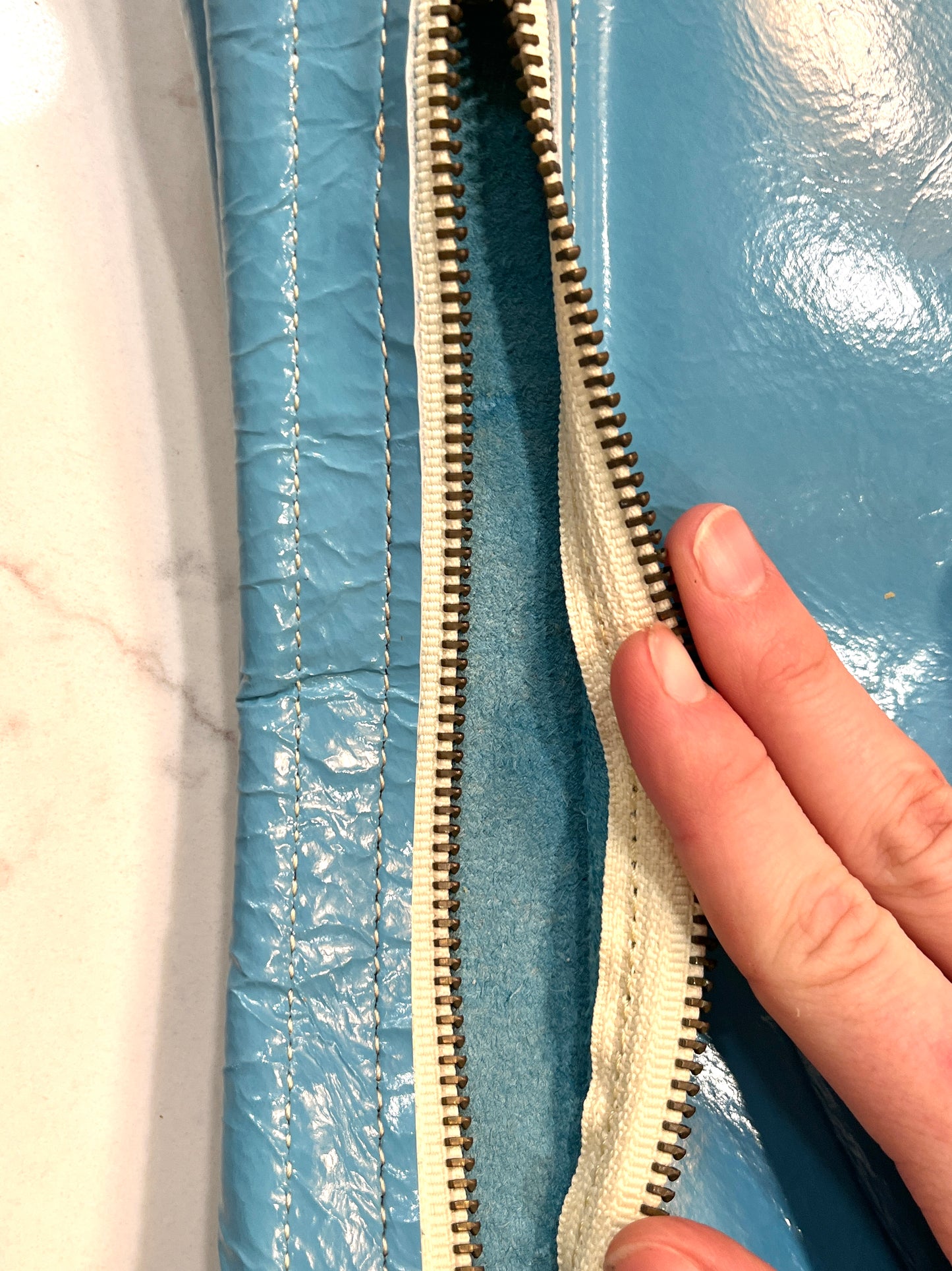 Sky Blue Leather Crossbody - Large