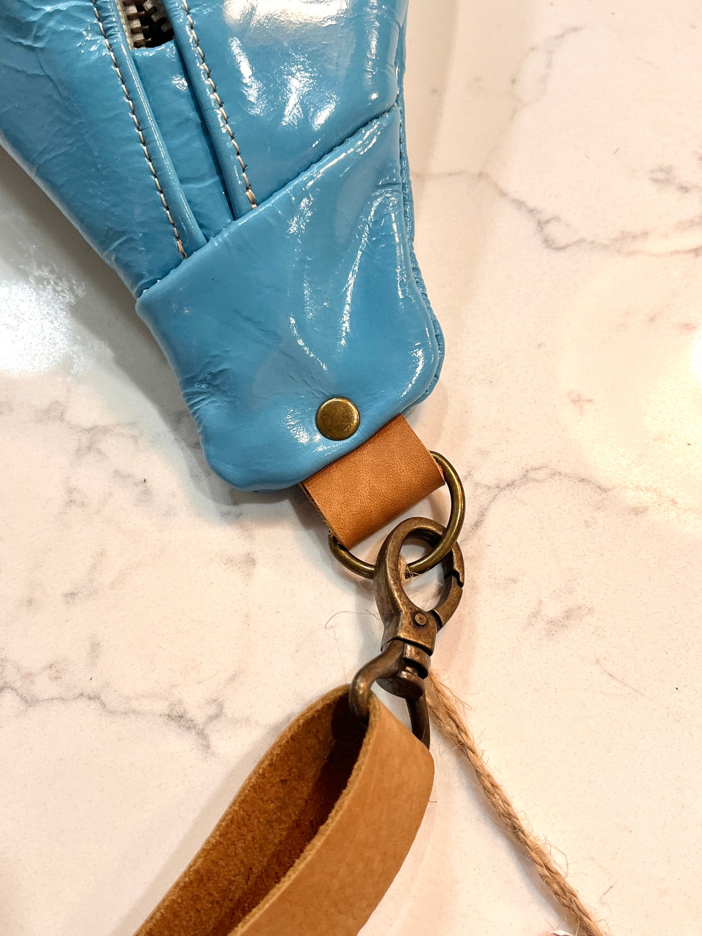 Sky Blue Leather Crossbody - Large