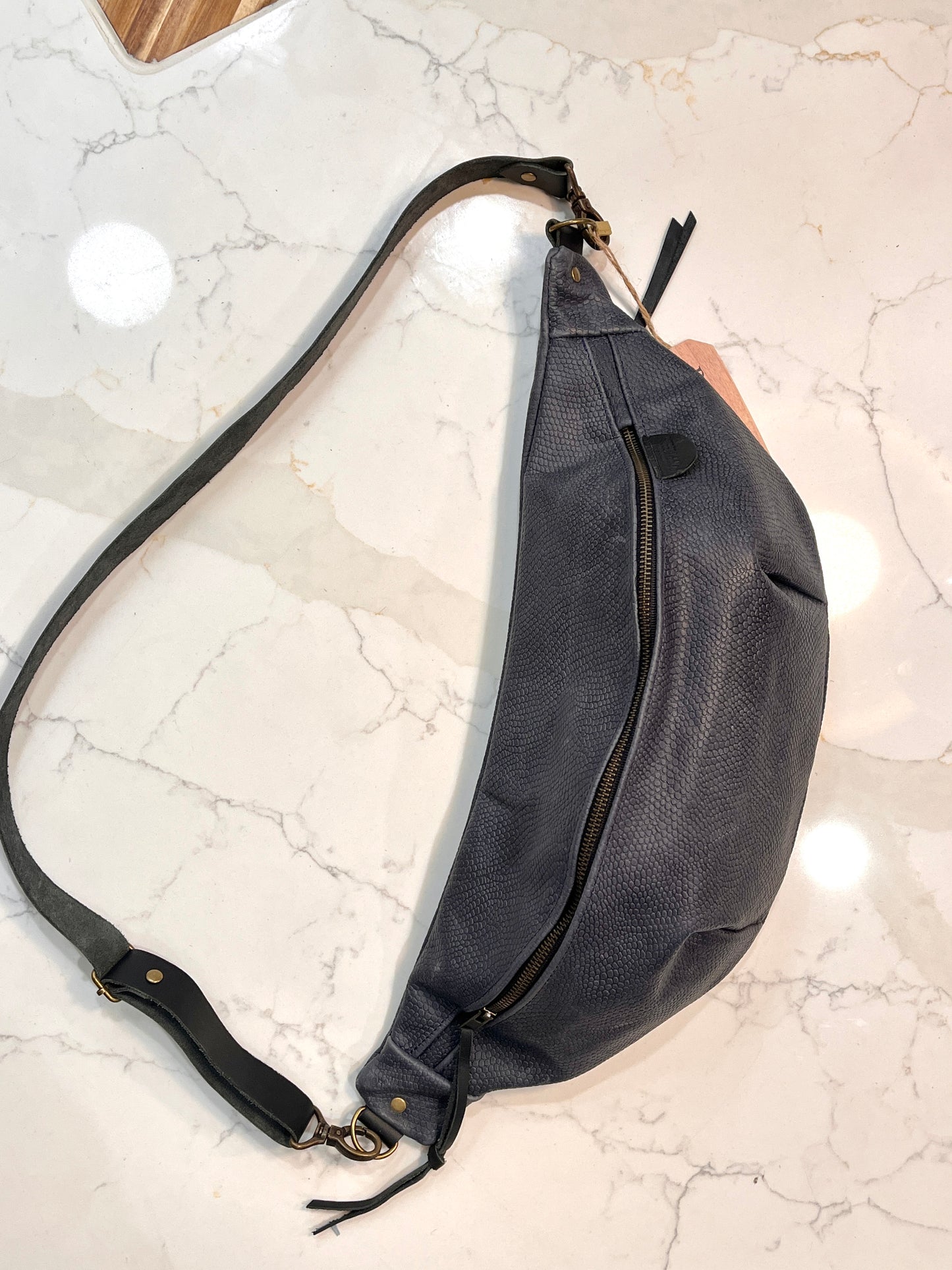 Navy Scaled Leather Crossbody