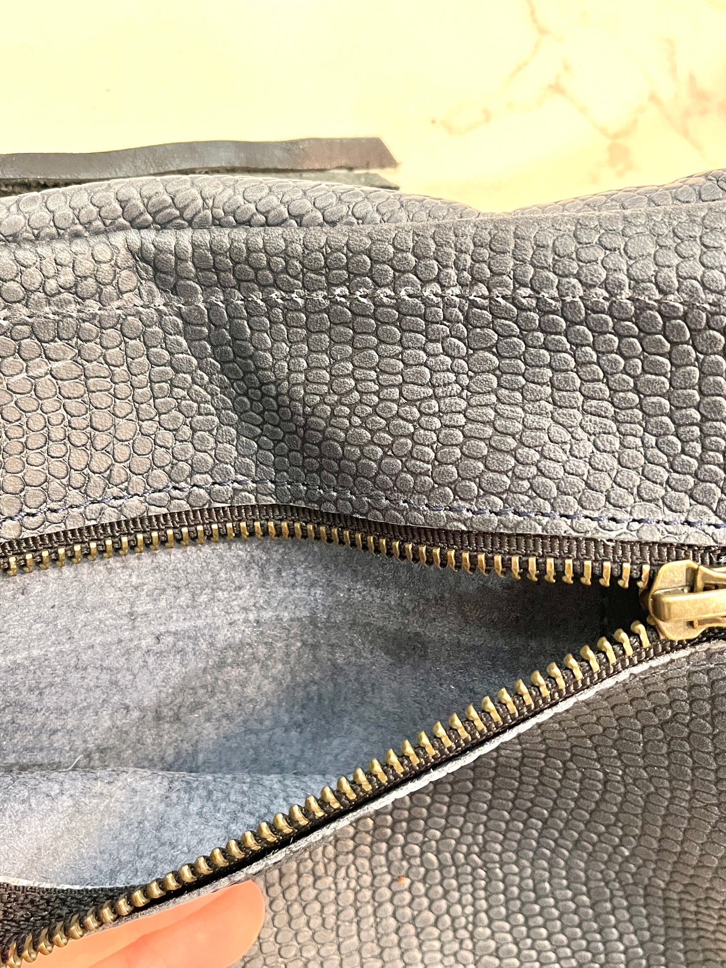 Navy Scaled Leather Crossbody