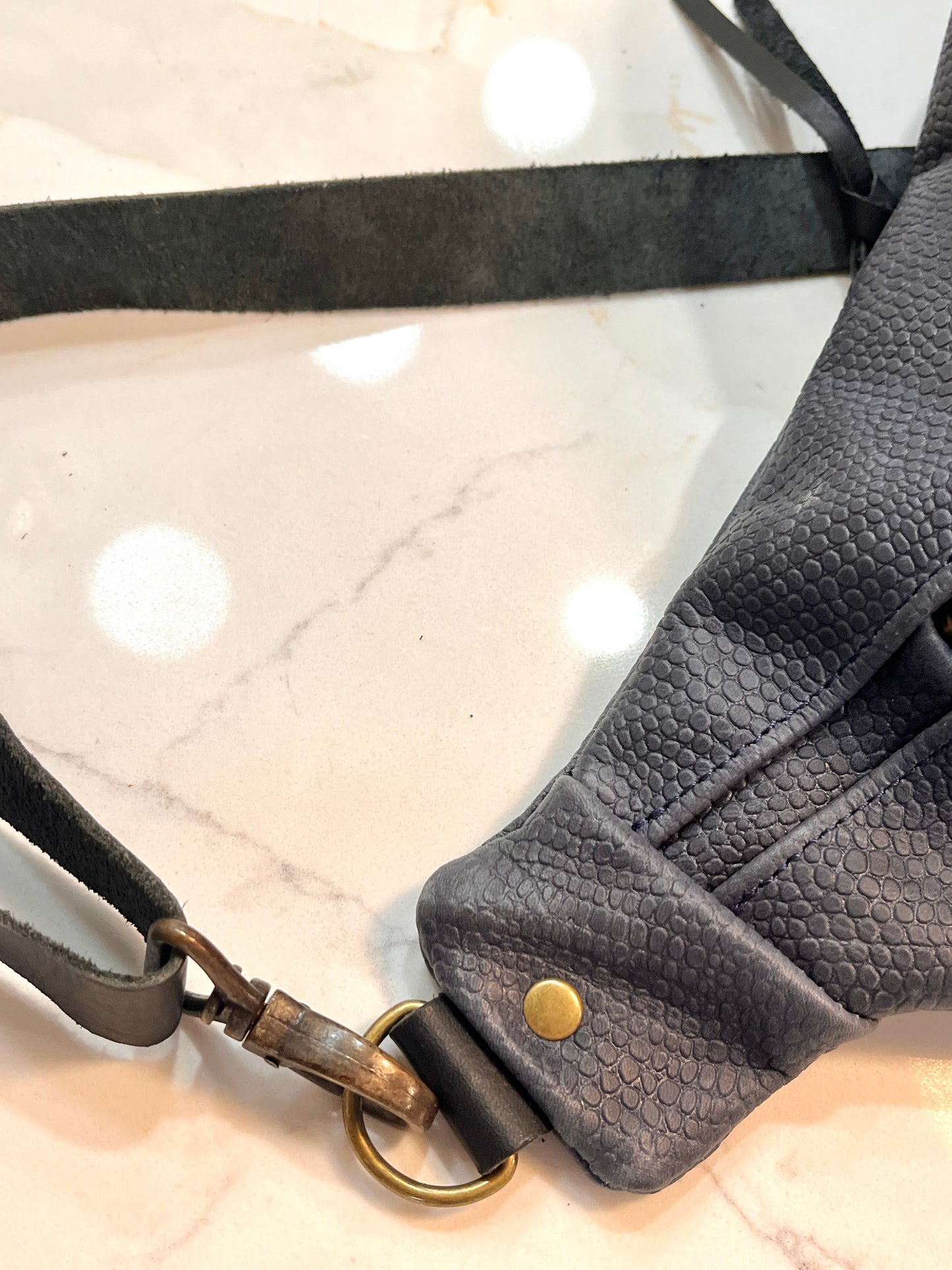 Navy Scaled Leather Crossbody