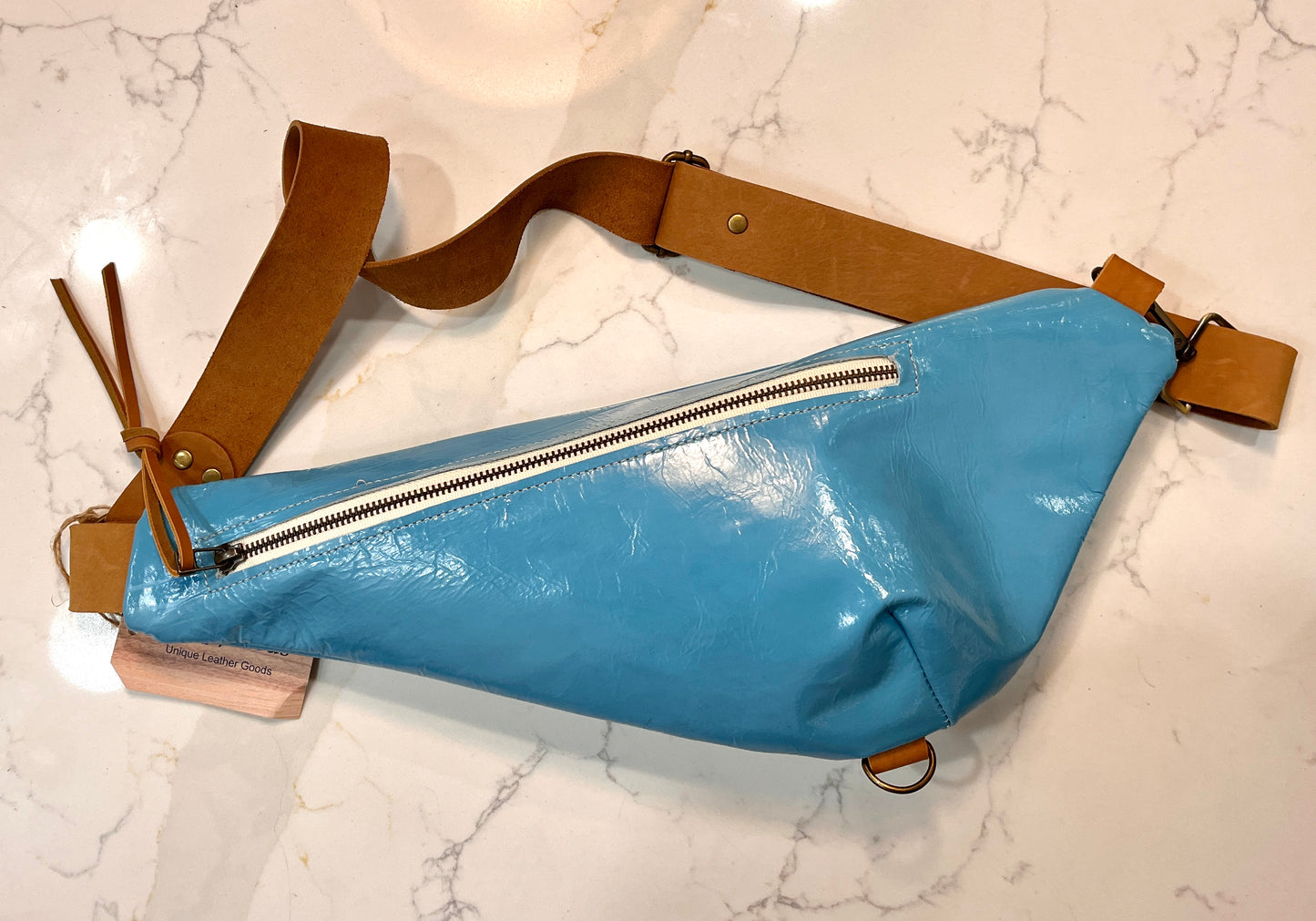 Sky Blue Leather Crossbody - Small