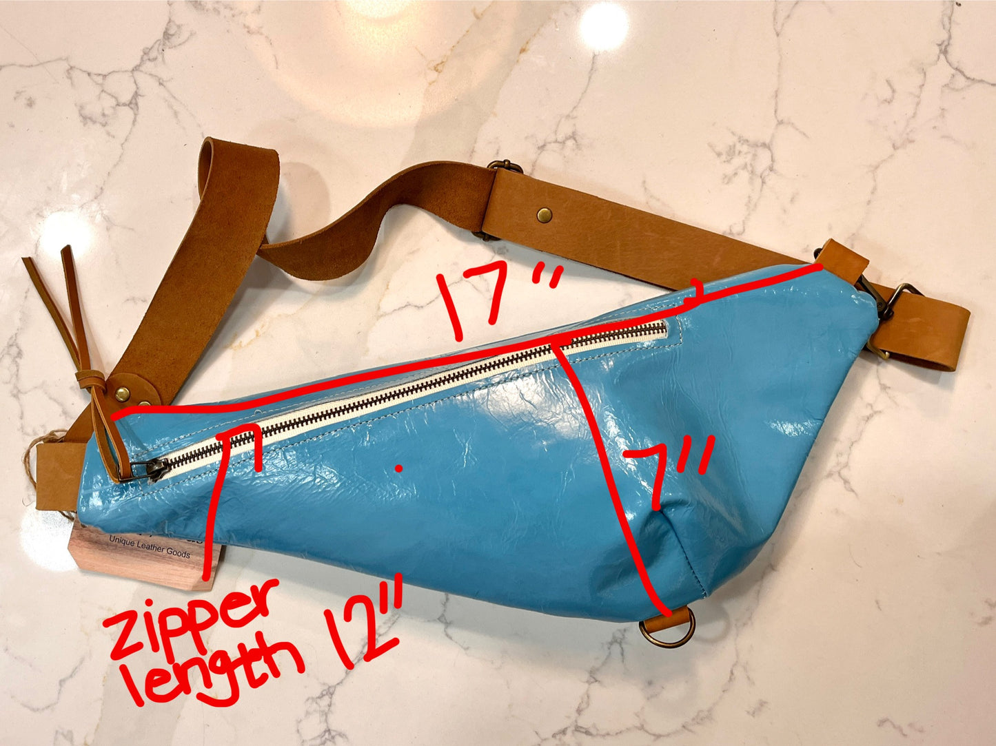 Sky Blue Leather Crossbody - Small