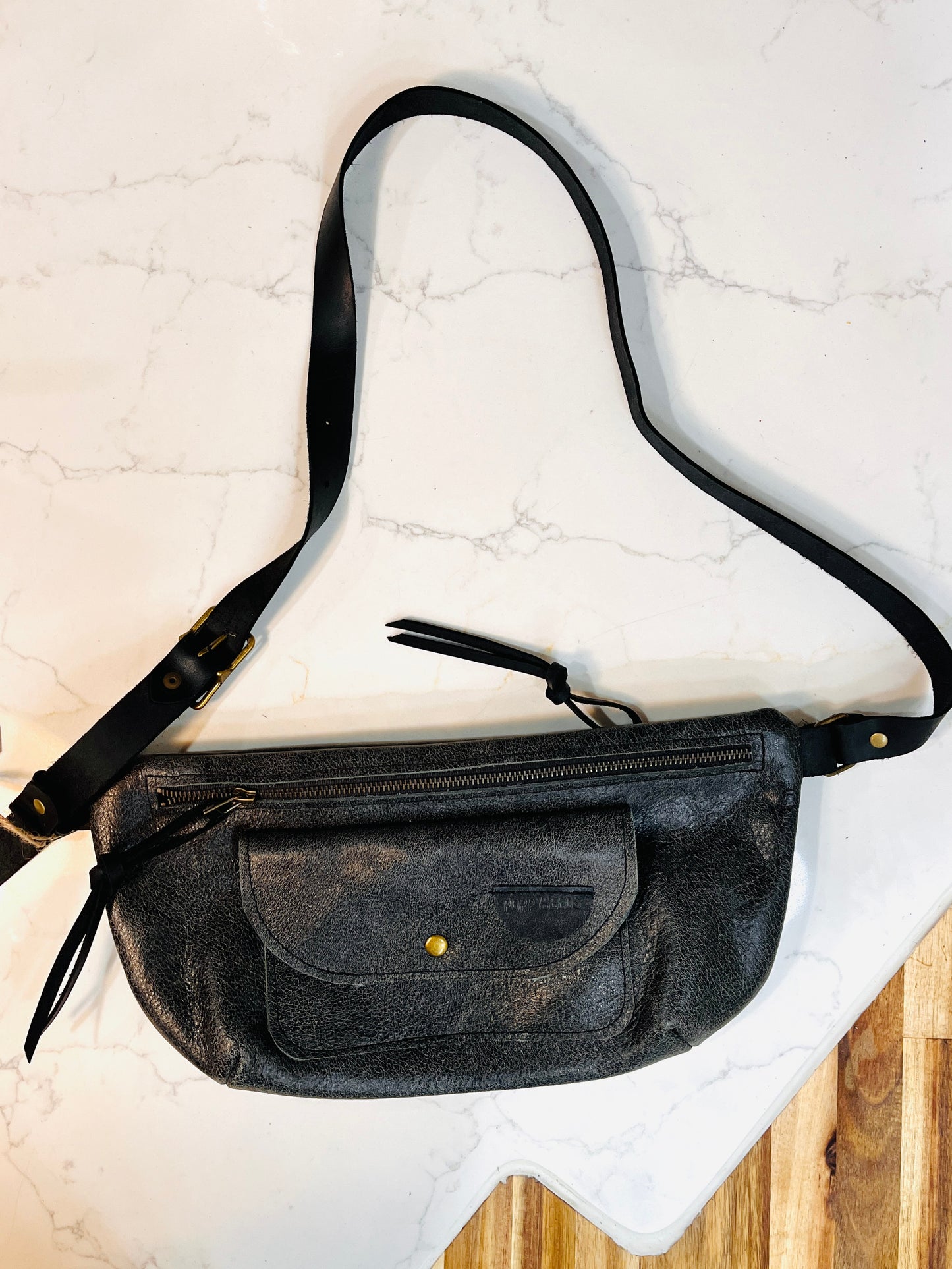 Grey Leather Zip Purse - Medium