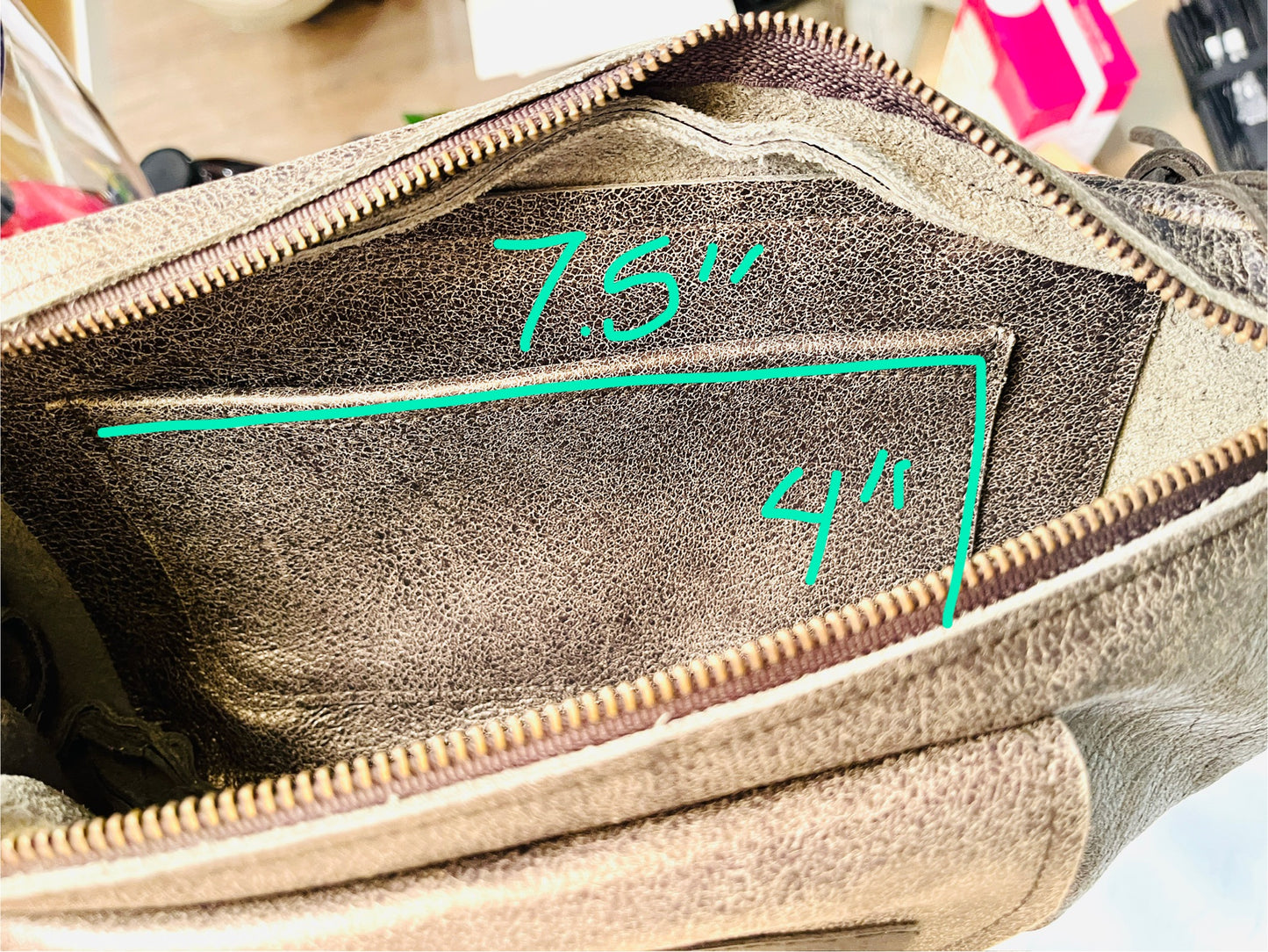 Grey Leather Zip Purse - Medium