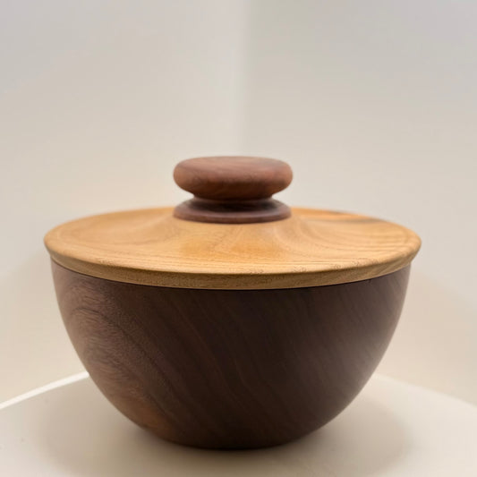Locally Made 7”x5” Walnut Bowl+Sassafras Lid