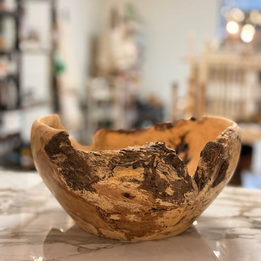 Locally Made 12”x7” Live Edge Oak Burl Bowl