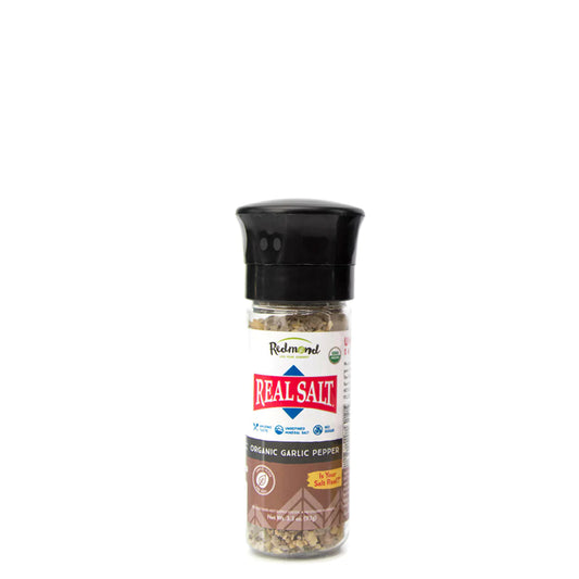3.3 oz Redmond Real Salt, Seasoning - Organic Garlic Pepper