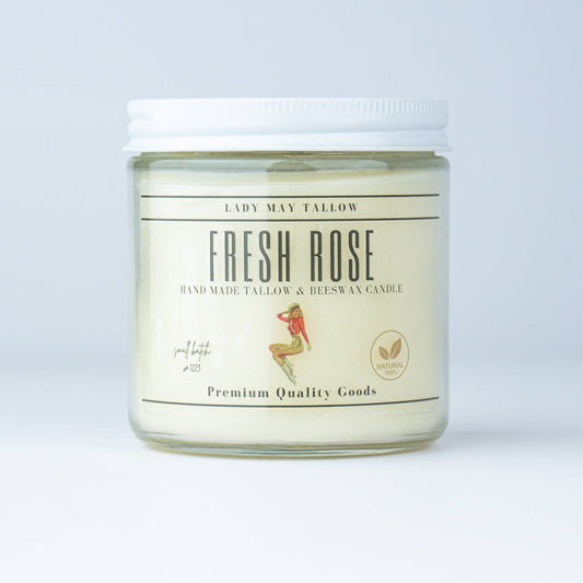 Fresh Rose Tallow & Beeswax Candle | All-Natural, Non-Toxic, Clean-Burning